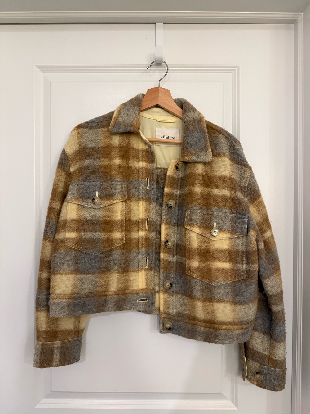 Aritzia Wilfred Free Plaid Wool Blend Cropped Jacket - Size S